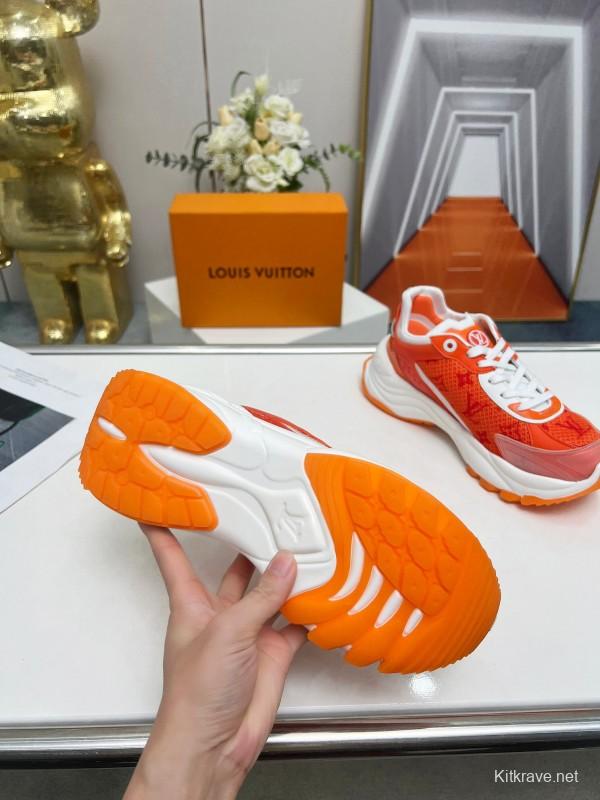 2025 Unisex Louis Vuitton Orange White Mesh Leather Sneakers LY00340(F)/LY00341(M)