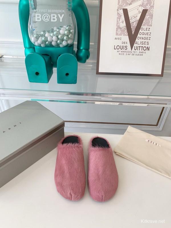 2024 Women Marni Pink Horsehair Slippers MJ00320