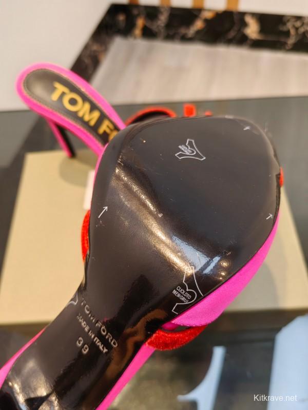 2025 Women TOM FORD Pink Red Silk Velvet High Heel Mules KFY00290