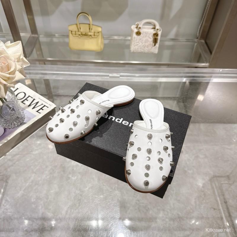 2025 Slippers Alexander Wang White Leather Studded LY00310