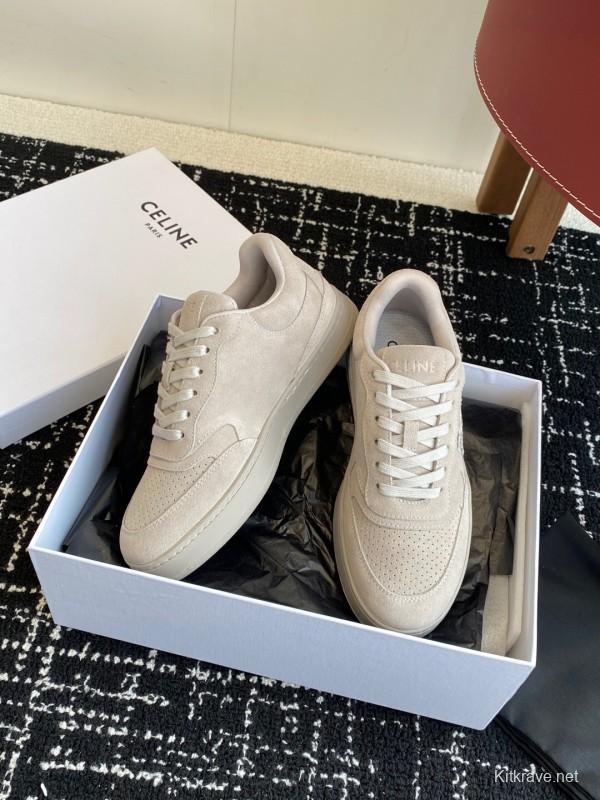 2025 Women Celine Beige Suede Sneakers KFY00310