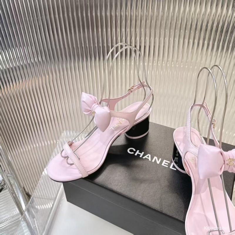 2025 Women Chanel Pink Leather Sandals Bow LY00260