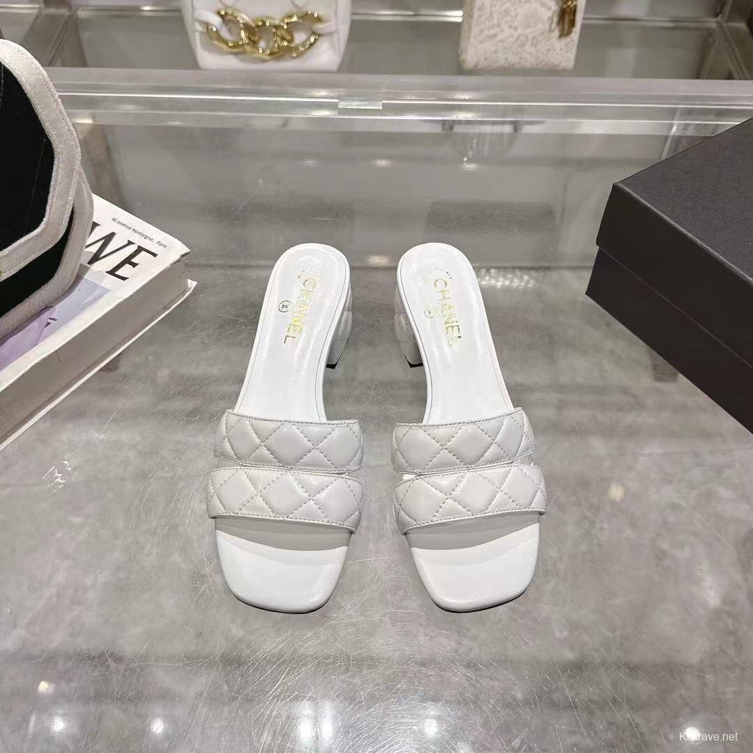 2025 Women Chanel White Leather Sandals LY00280
