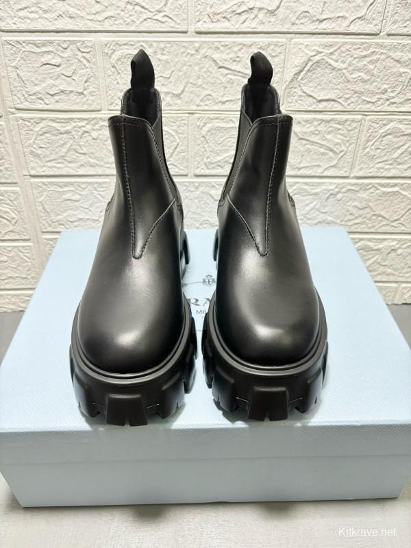 2024 Women Prada black leather short boots MJ00380