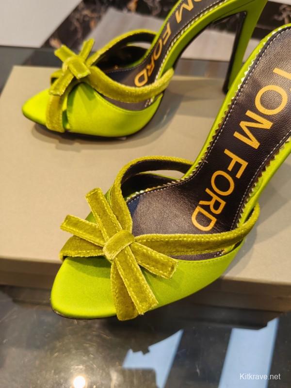 2025 Women TOM FORD Green Velvet High Heel Mules KFY00290