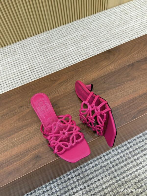 2025 Women Loewe Pink Leather Heeled Sandals LY00210