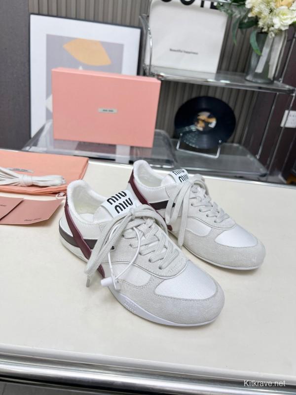 2025 Women Miu Miu White Burgundy Grey Suede Leather Sneakers LY00