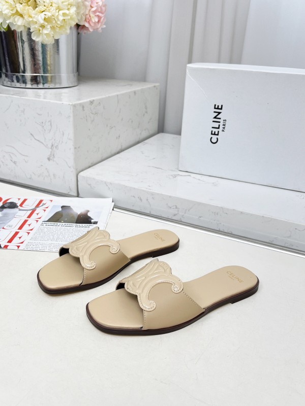 2025 Women Celine Beige Leather Slippers