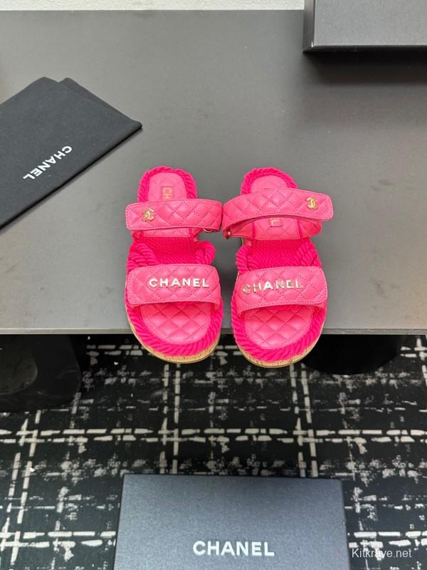 2025 Slippers Chanel Pink Quilted Fabric Espadrille LY00250