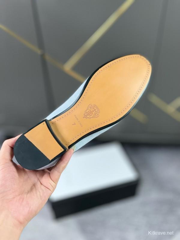 2024 Women Gucci Light Blue Suede Loafers MJ00280