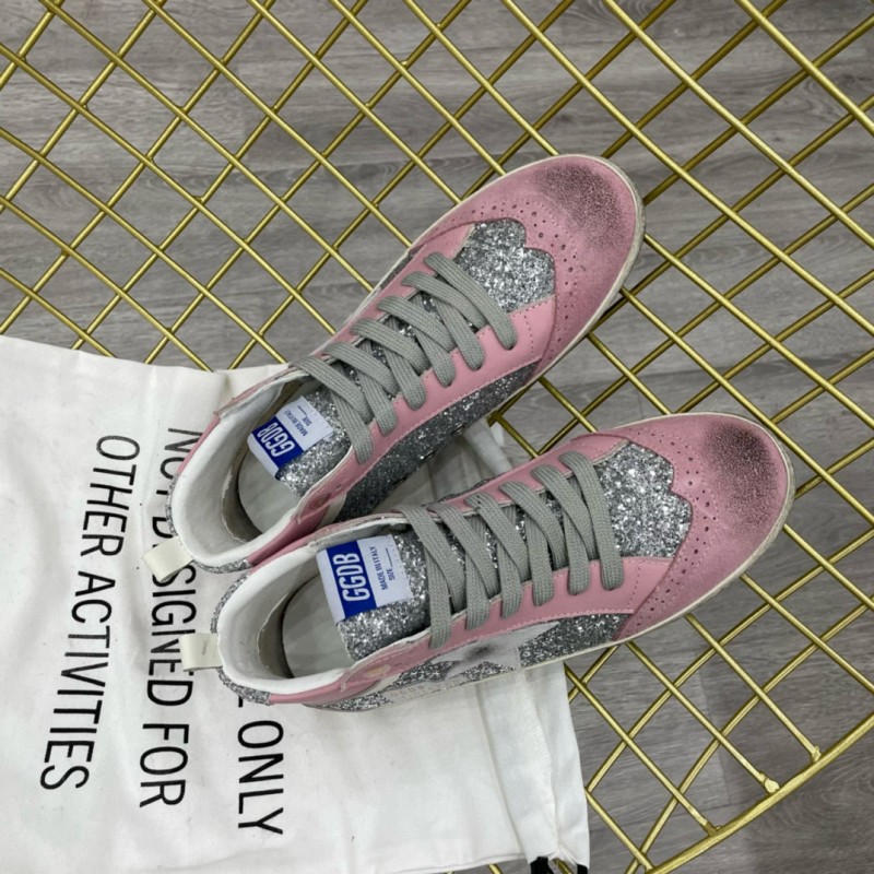 2024 Women GGDB Pink Silver Suede Leather High Top Sneakers MJ00300