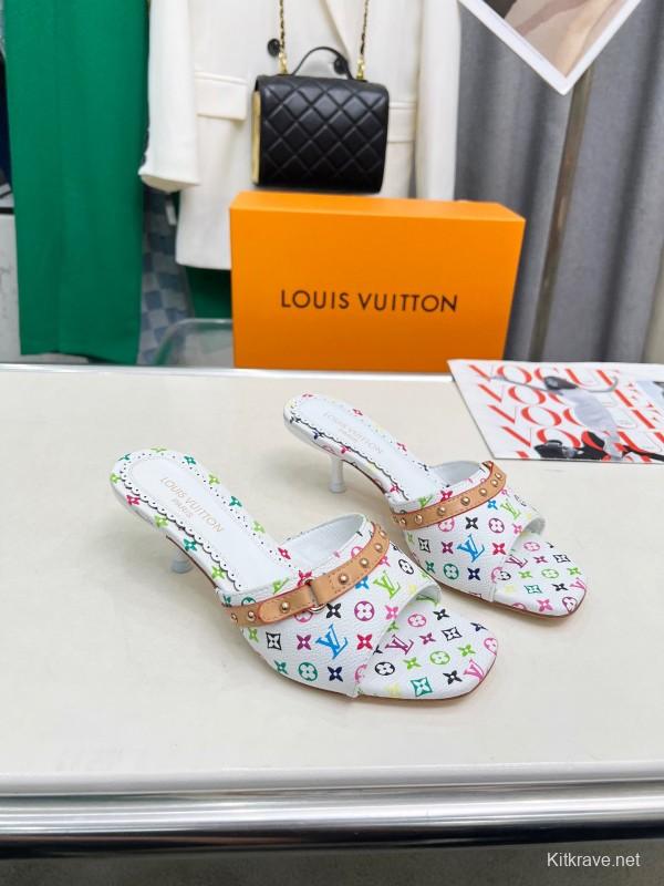 2025 Women Louis Vuitton Multicolor Leather Heeled Mule LY00260