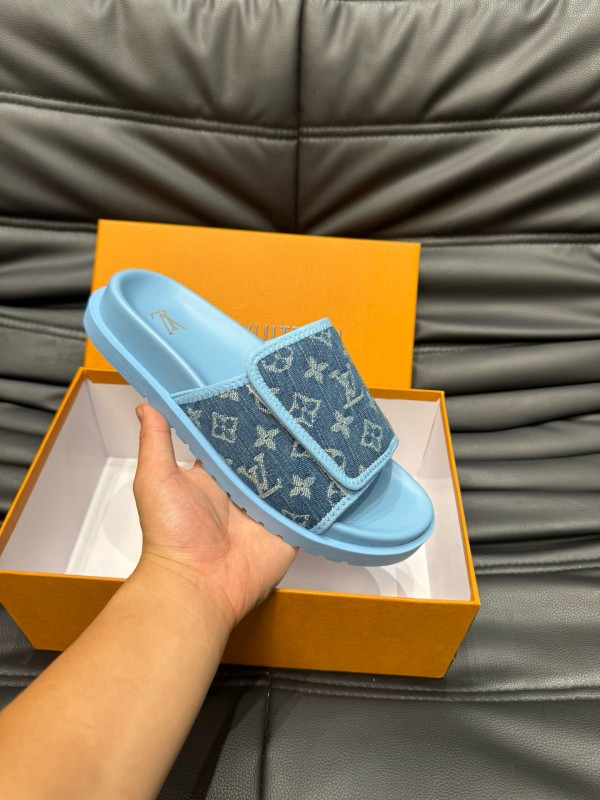 2024 Slippers Louis Vuitton Blue Denim Slippers MJ00200