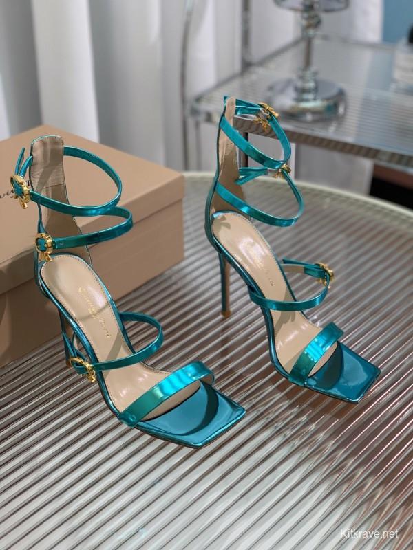 2025 Women Gianvito Rossi Blue Leather High Heel Sandals
