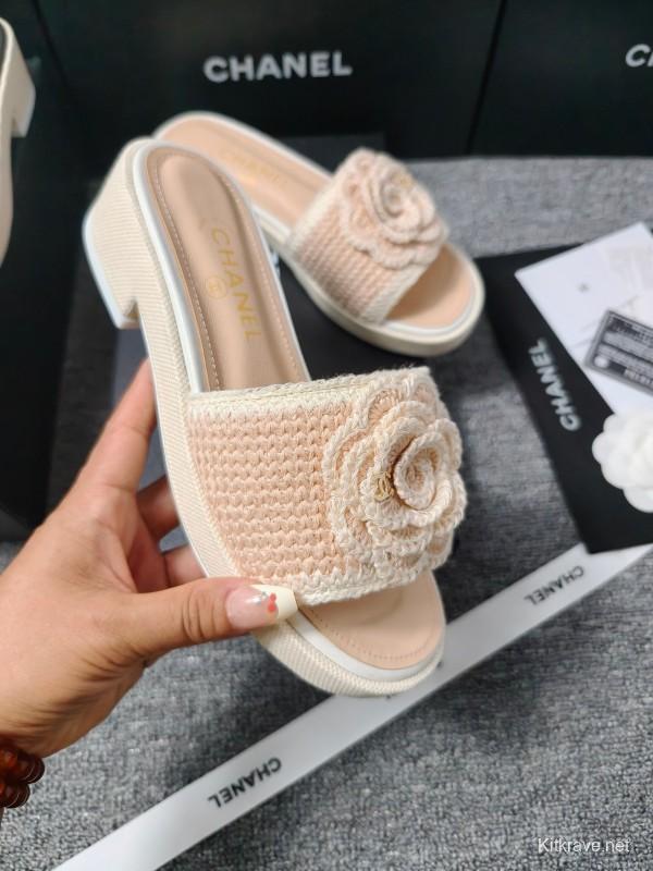 2025 Women Chanel Beige Fabric Slippers CC Logo LY00000