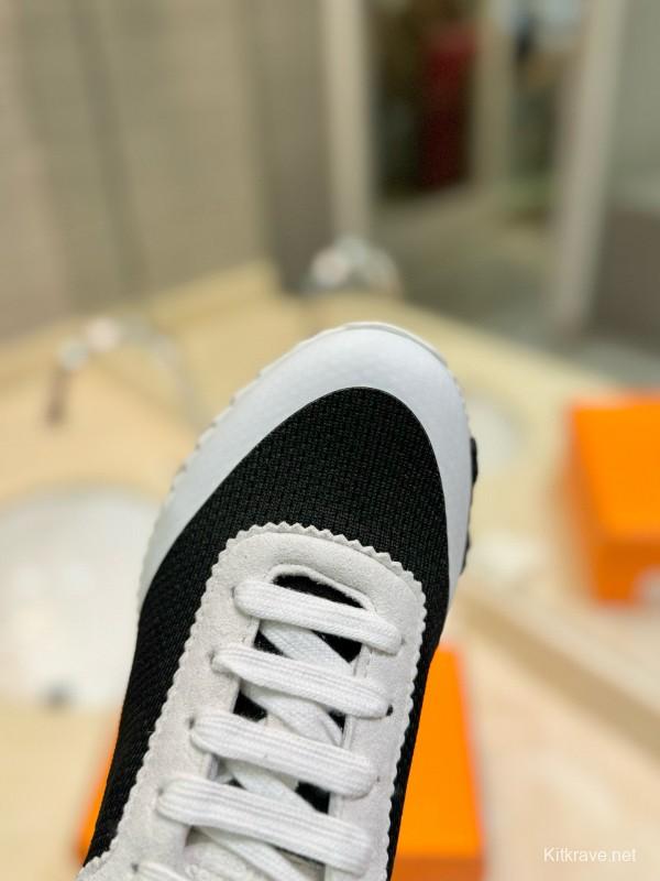2024 Unisex Hermès Black White Imported Silk Calf Suede Sneakers MJ00320