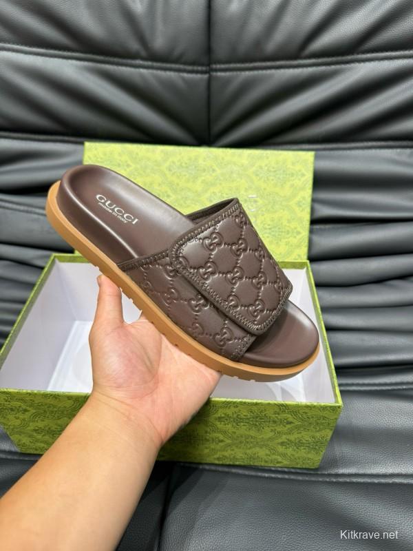 2024 Slippers Gucci Brown Leather Slippers MJ00200