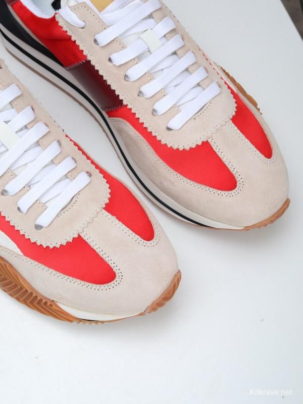 2025 Unisex TOM FORD Red Burgundy White Suede Leather Sneakers LY00360(F)/LY00370(M)