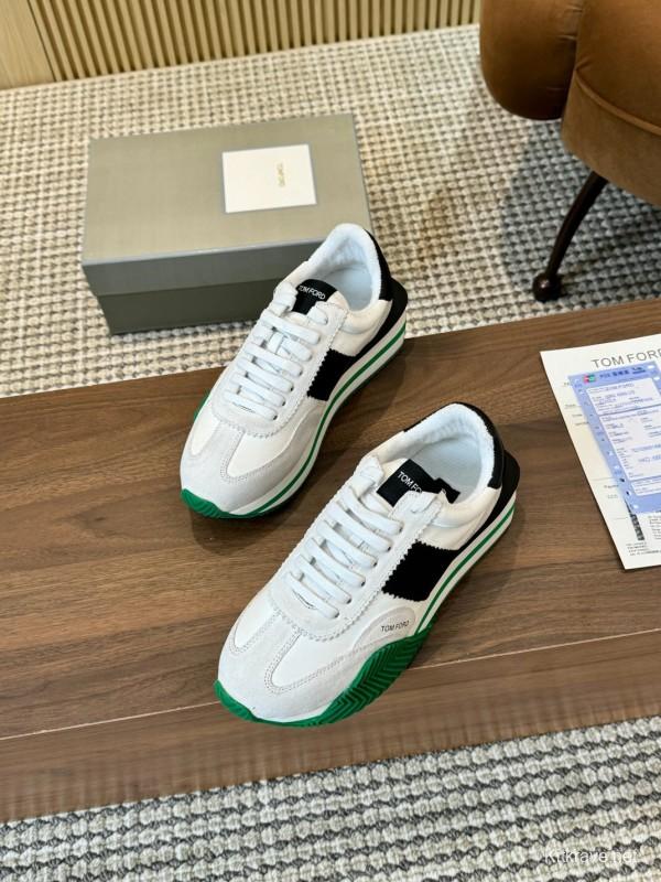 2025 Unisex TOM FORD White Black Green Leather Suede Sneakers LY00360(F)/LY00370(M)