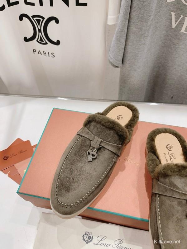 2024 Unisex LP Taupe Suede Shearling Loafers MJ00300(Women)/MJ00300(Men)
