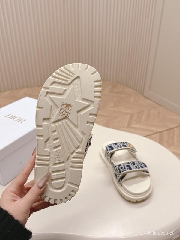 2025 Slippers Dior Blue White Canvas Slippers