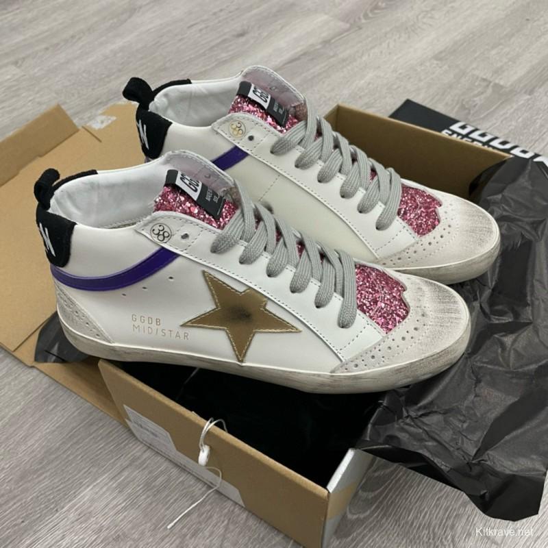2024 Unisex GGDB White Purple Gold Leather High Top Sneakers MJ00300