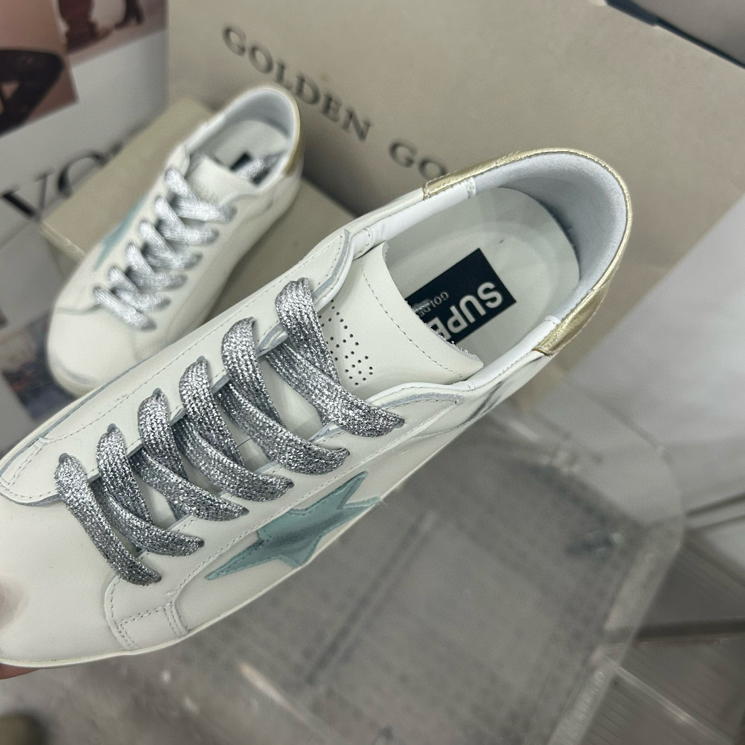 2025 Women GGDB White Blue Leather Sneakers