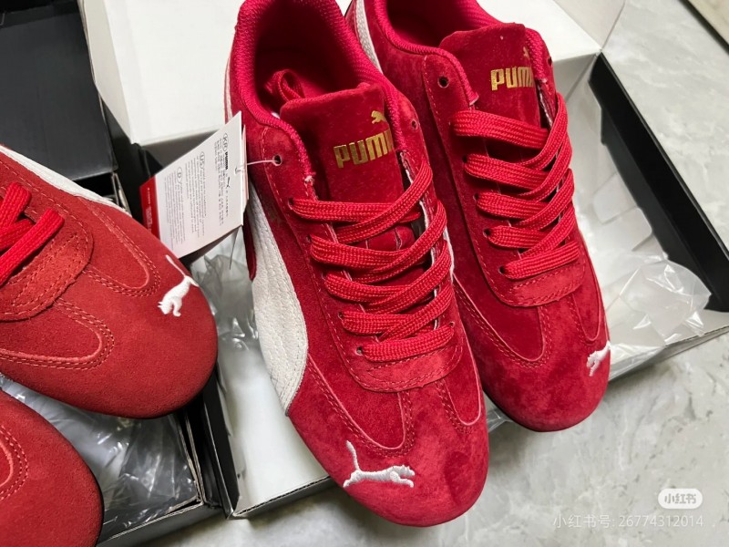 2025 Women Puma Red Suede Leather Sneakers KFY00260