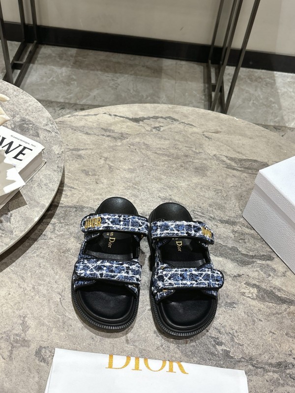 2025 Women Dior Black Blue Fabric Sandals KFY00300