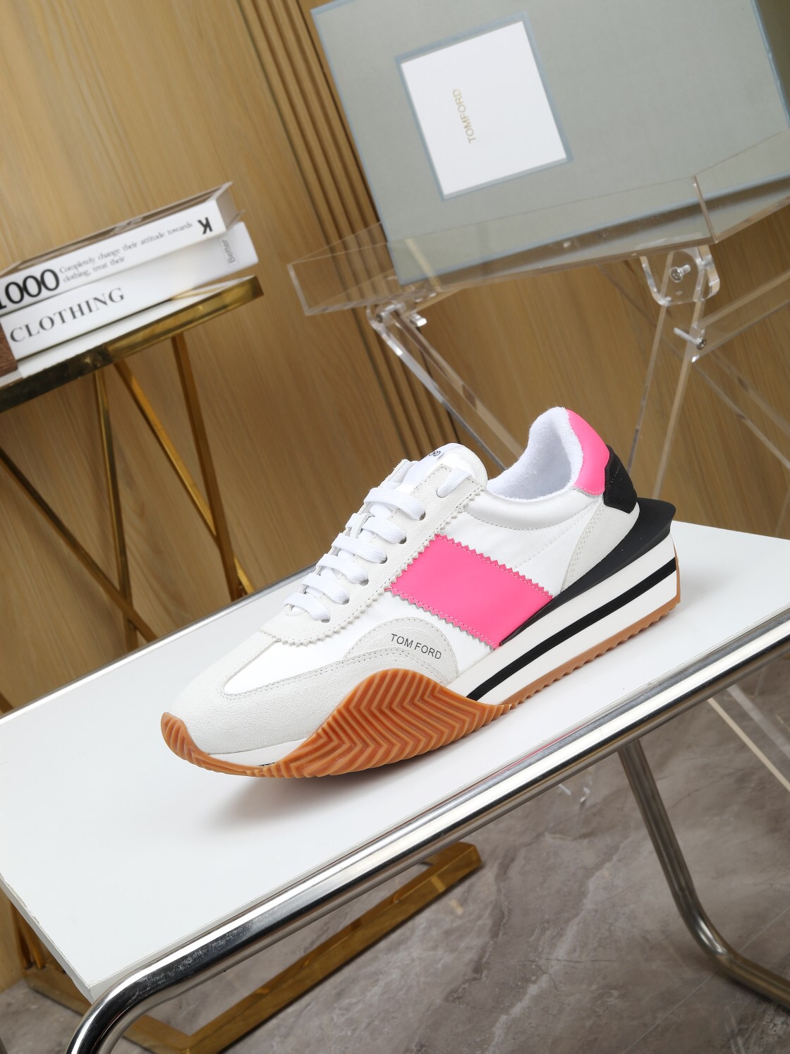 2025 Unisex TOM FORD White Pink Black Leather Suede Sneakers LY00360(F)/LY00370(M)