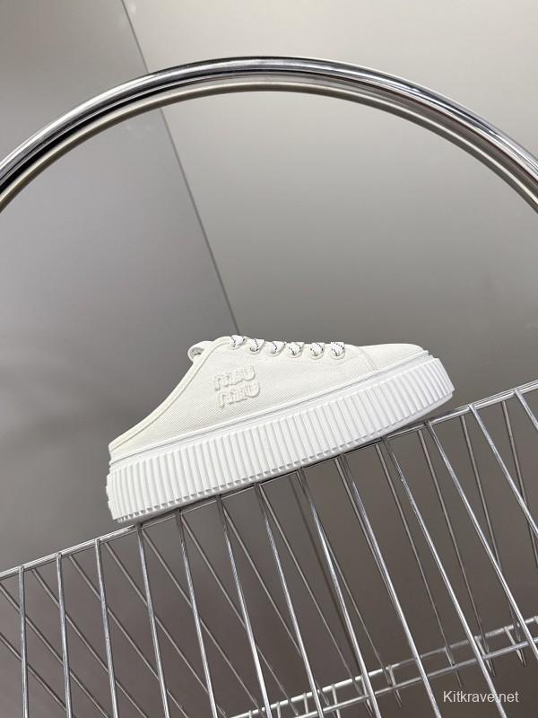 2025 Women Miu Miu White Canvas Sneakers
