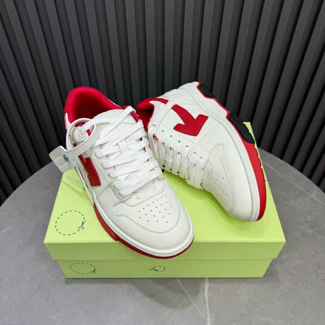 2025 Unisex Off-White White Red Leather Sneakers KFY00320