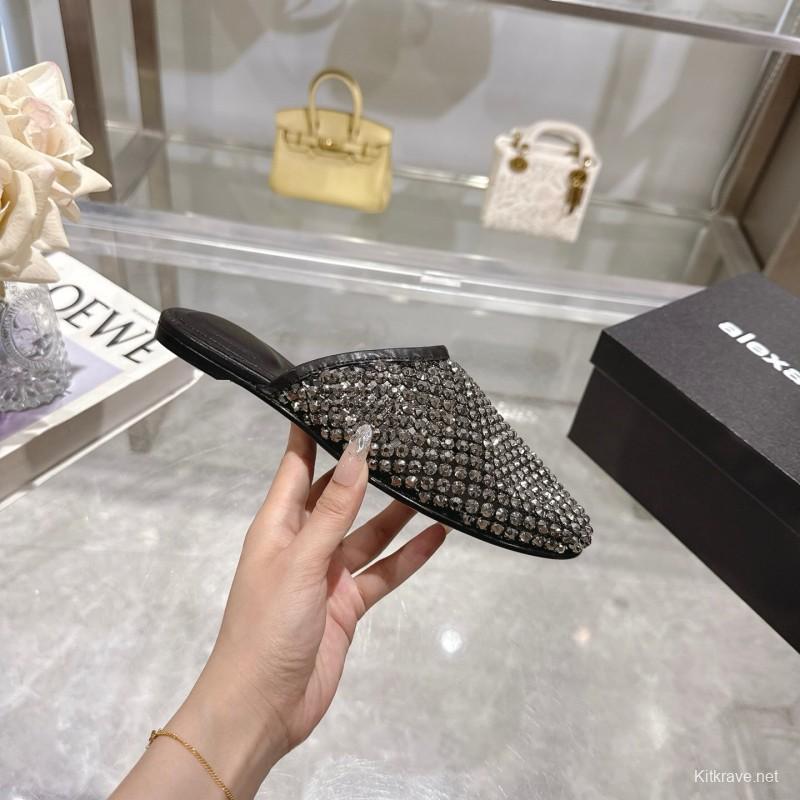 2025 Slippers Alexander Wang Black Mesh Leather Stud LY00310