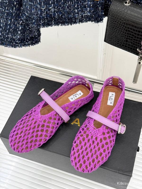 2025 Women AlAIA Purple Woven Leather Mary Jane