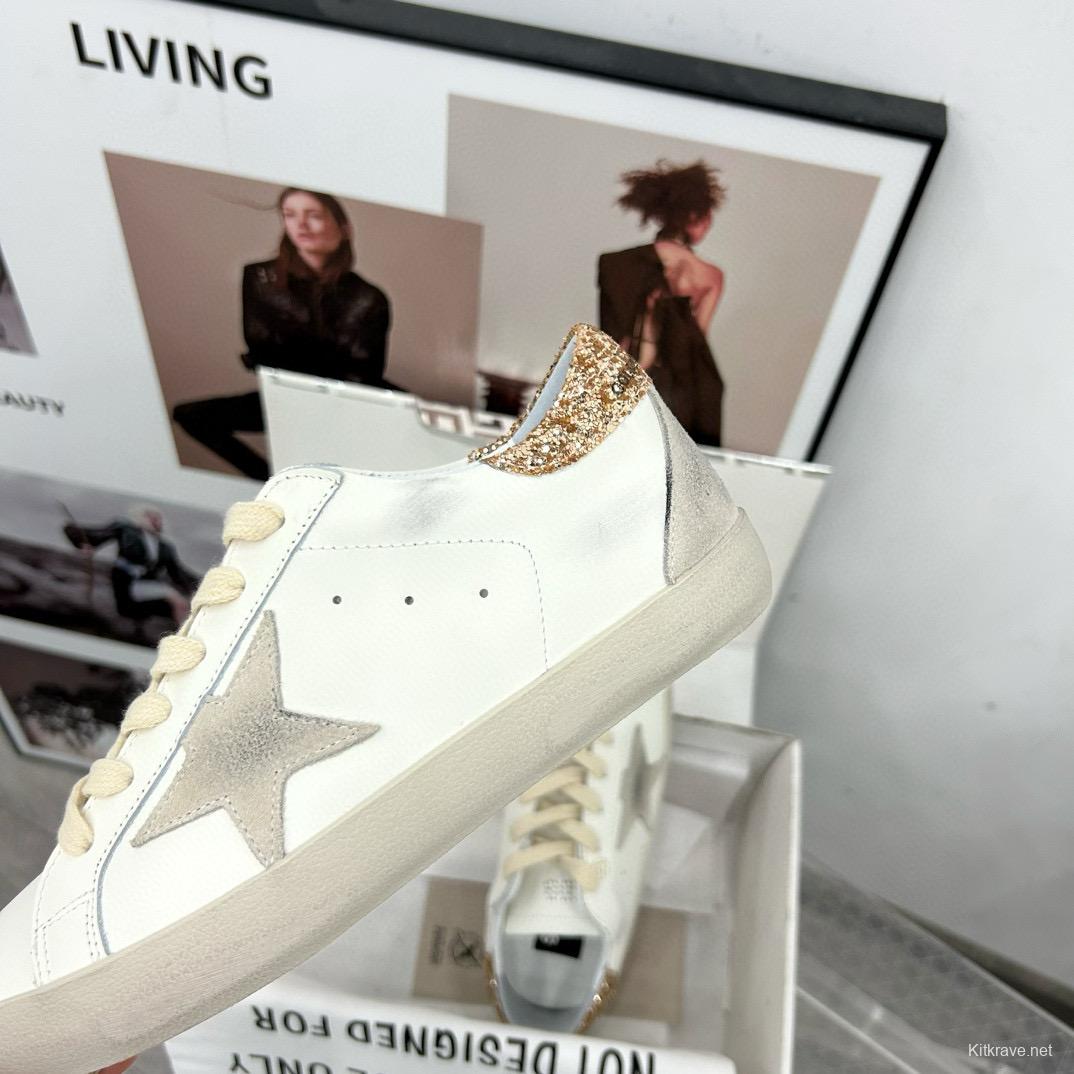 2025 Women GGDB White Grey Glitter Leather Sneakers