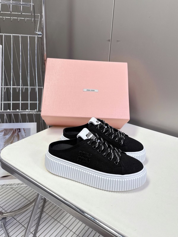 2025 Women Miu Miu Black Canvas Sneakers LY
