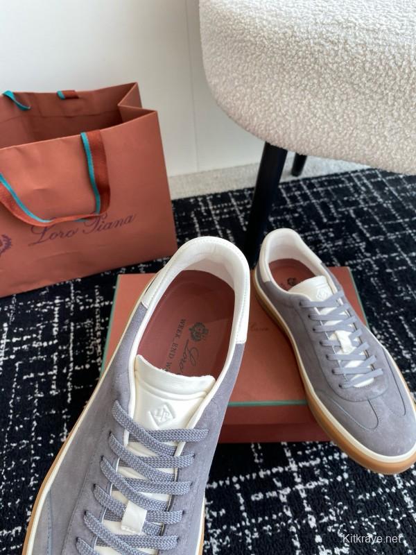2024 Unisex Loro Piana Grey Suede Calf Leather Trainers MJ00320