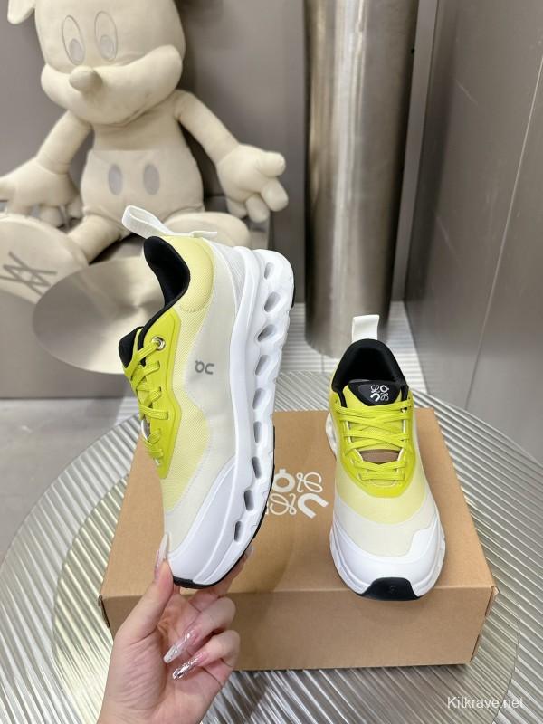 2025 Unisex Loewe Yellow White Black Mesh Leather Sneakers
