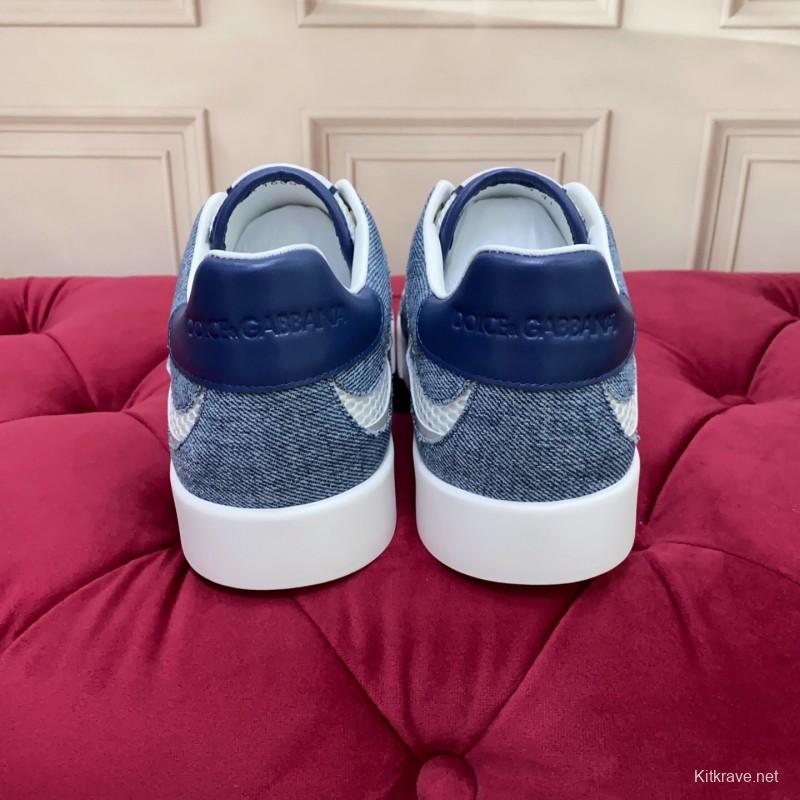 2025 Unisex Dolce & Gabbana Blue White Mesh Denim Sneakers