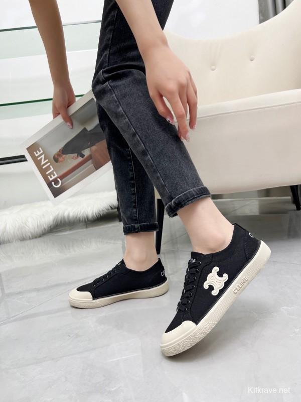 2025 Women Celine Black Canvas Sneakers LY00210