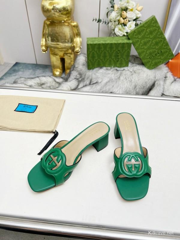 2025 Gucci Green Leather Slippers MJ00190/225