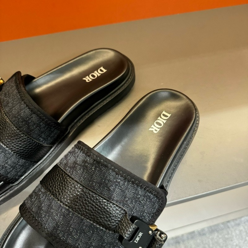 2024 Slippers Dior Black Fabric Leather Slippers