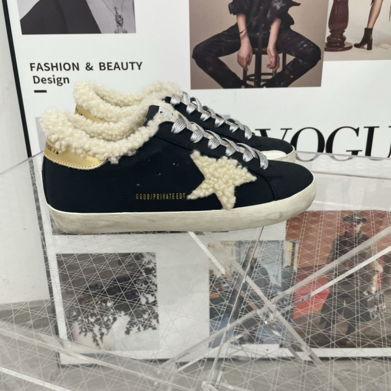 2025 Women GGDB Black Cream Shearling Leather Sneakers