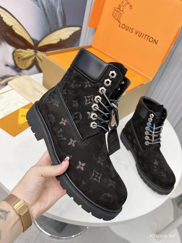 2024 Unisex Louis Vuitton Black Brown Suede Leather Ankle Boots MJ00450