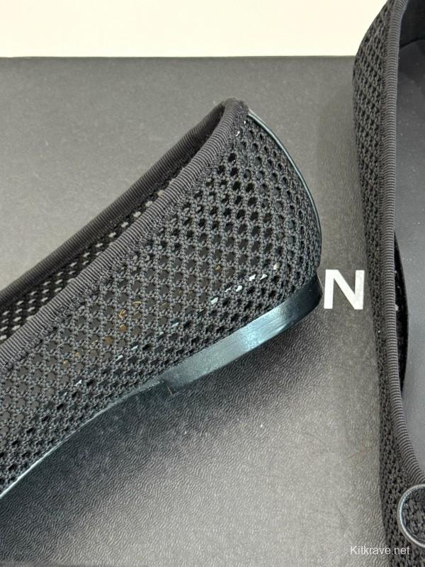 2025 Women Chanel Black White Mesh Leather Ballet Flats KFY00260