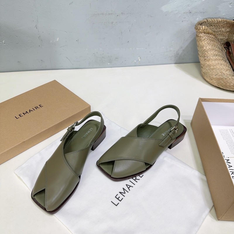 2025 Women Lemaire Green Leather Slingback Sandals KFY00310