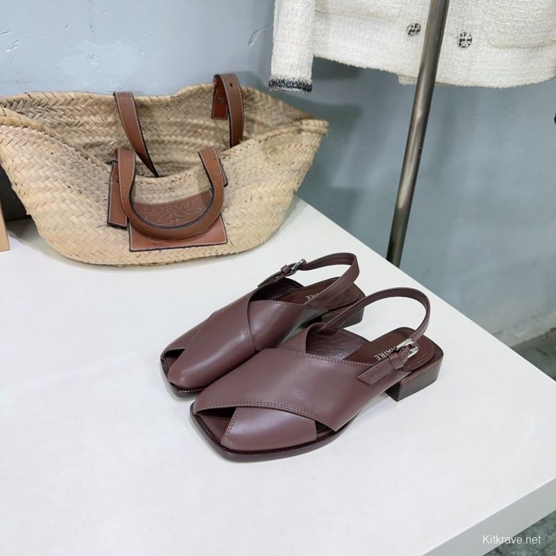 2025 Women Lemaire Brown Leather Sandals KFY00310