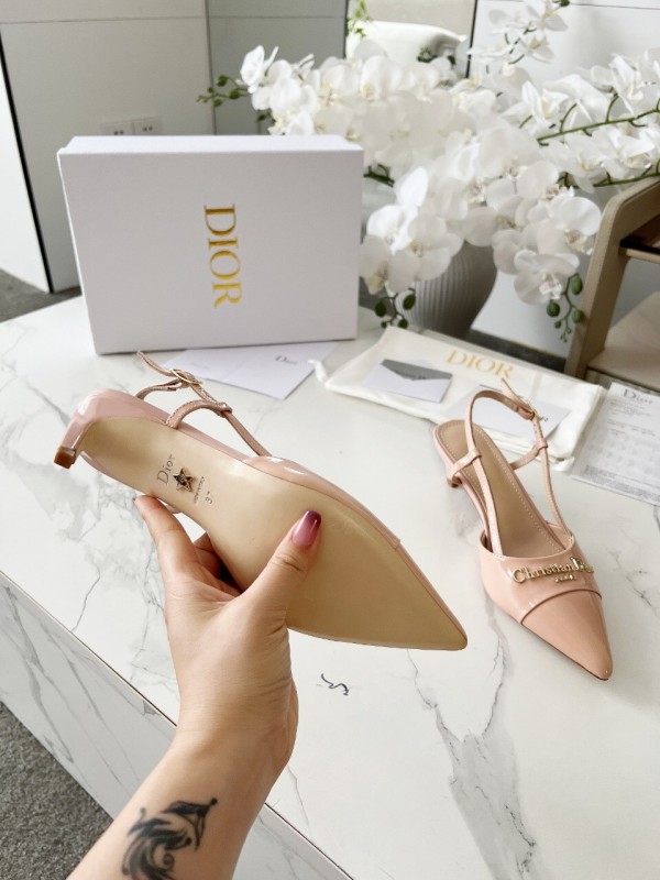 2025 Women Dior Beige Patent Leather Slingback Heels KFY00310