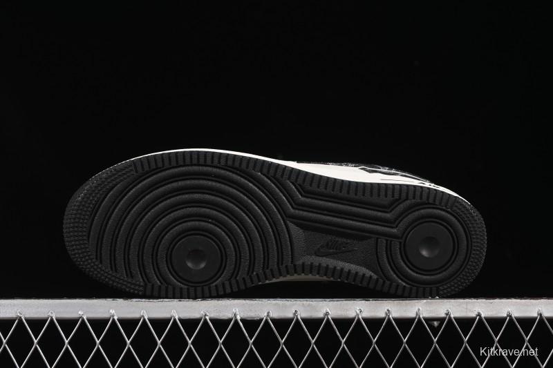 Nike Air Force 1 '07 Low LV Collaboration Black Denim Red Swoosh Casual Sneakers - LW9279-001