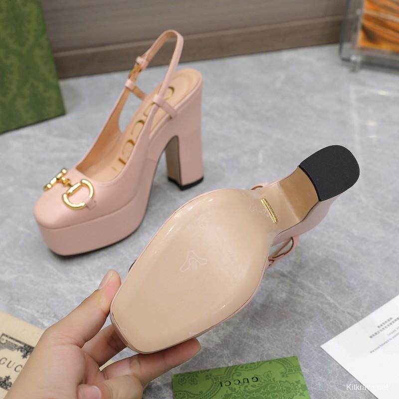 2025 Women Gucci Pink Leather Platform High Heels KFY00320